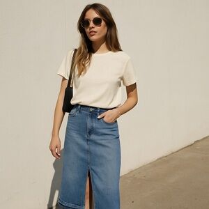 NWT Happily Grey Denim Midi Skirt 30” Waist